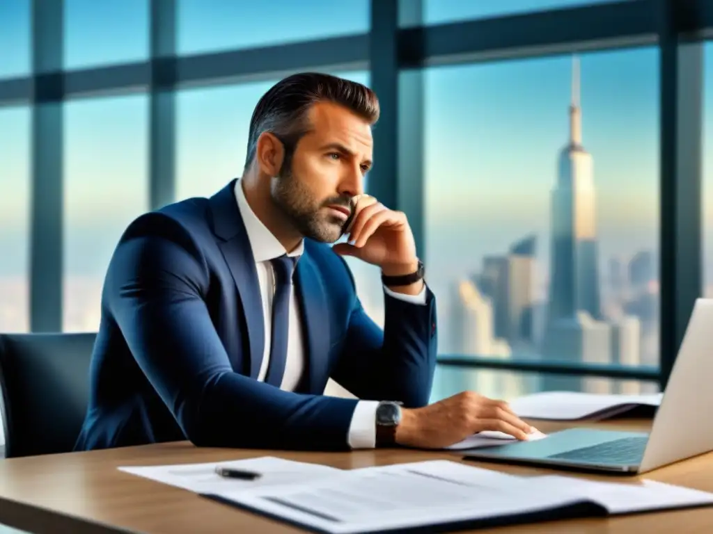 Agente inmobiliario estratégico: desafío de tasación Un agente inmobiliario estratégico en su oficina, determinado a revertir tasación inmobiliaria desfavorable