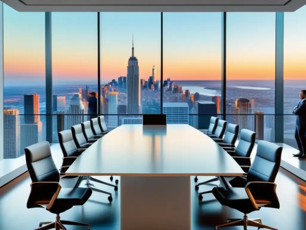 Sala de juntas moderna con vista a la ciudad: profesionales en acción Un ambiente ejecutivo y moderno con vista a la ciudad, ideal para Optimización fiscal inversiones inmobiliarias