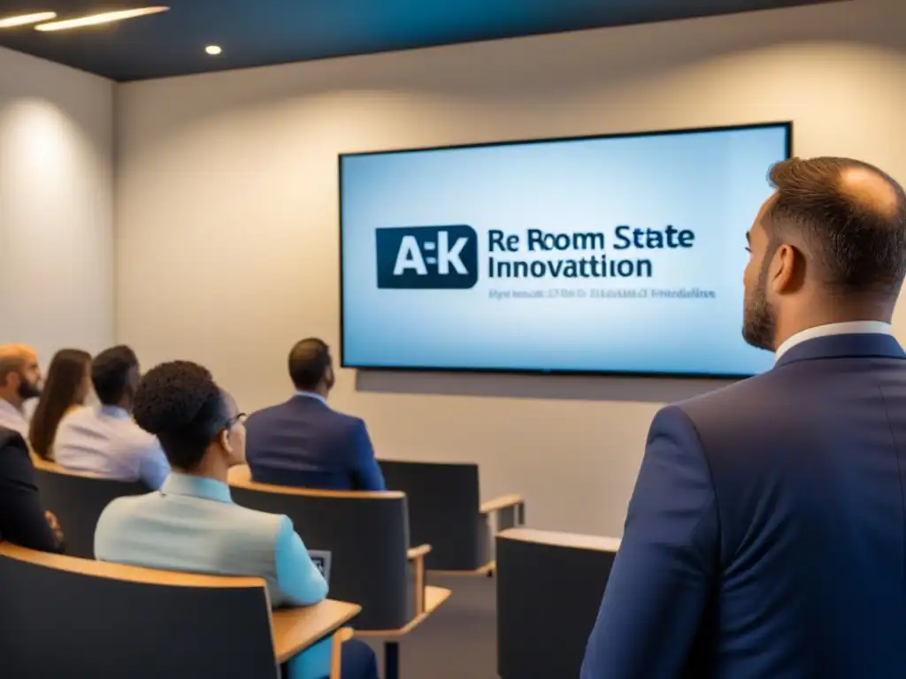 Clase de finanzas inmobiliarias: aprendizaje innovador y motivador Un ambiente innovador y educativo con instructor de finanzas inmobiliarias paso a paso en aula moderna