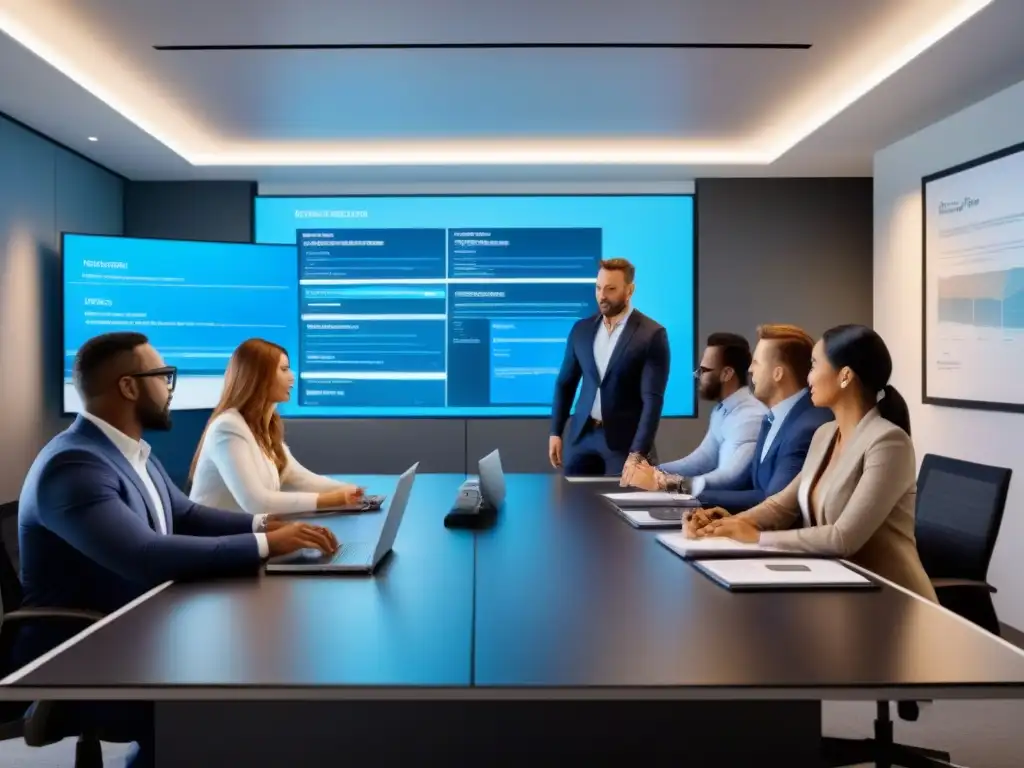 Equipo diverso innovando en finanzas inmobiliarias Un ambiente moderno y colaborativo en una oficina, donde profesionales diversificados discuten desafíos financiamiento inmobiliario superar