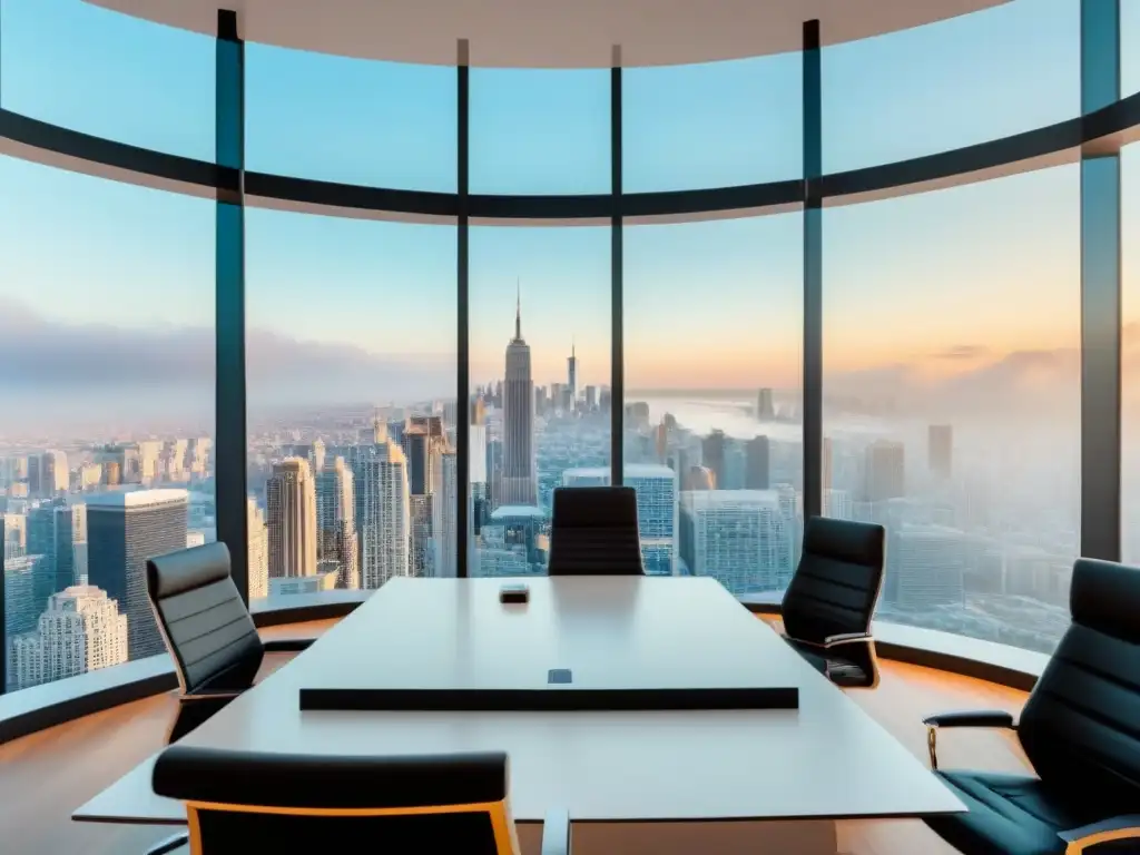 Oficina inmobiliaria 8k: innovación y colaboración en acción Un ambiente de oficina moderna y elegante con profesionales colaborando en estrategias psicológicas de venta inmobiliaria