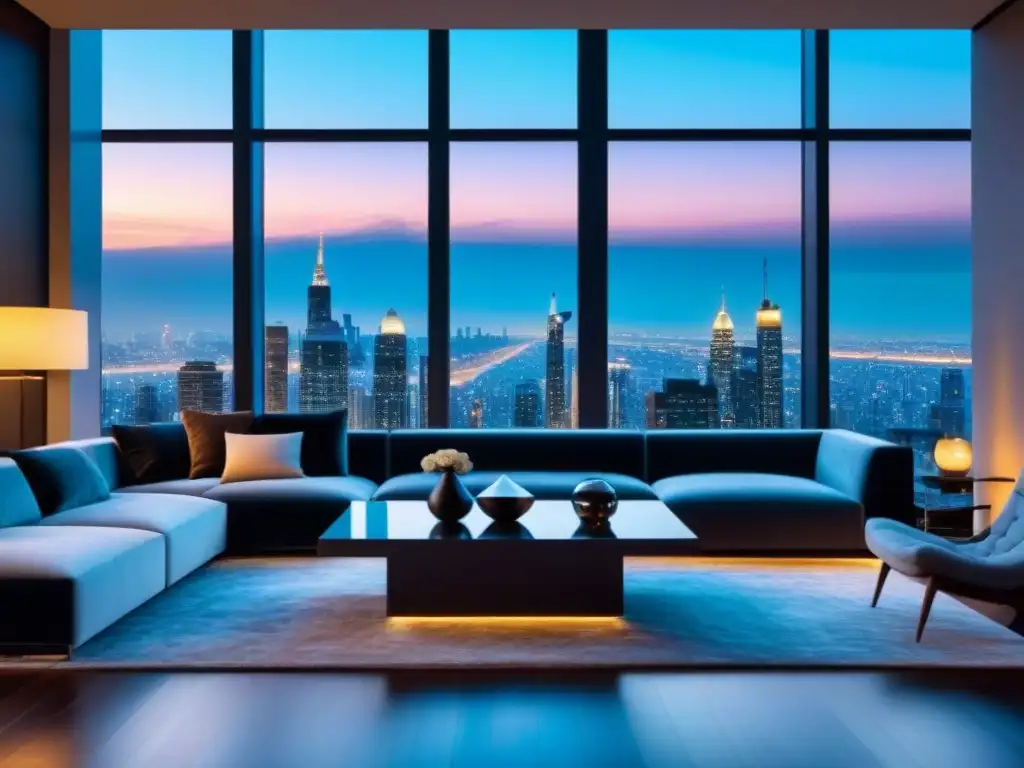 Penthouse de lujo con diseño moderno y vistas urbanas al atardecer Apartamento de lujo con diseño contemporáneo y vistas a la ciudad al atardecer