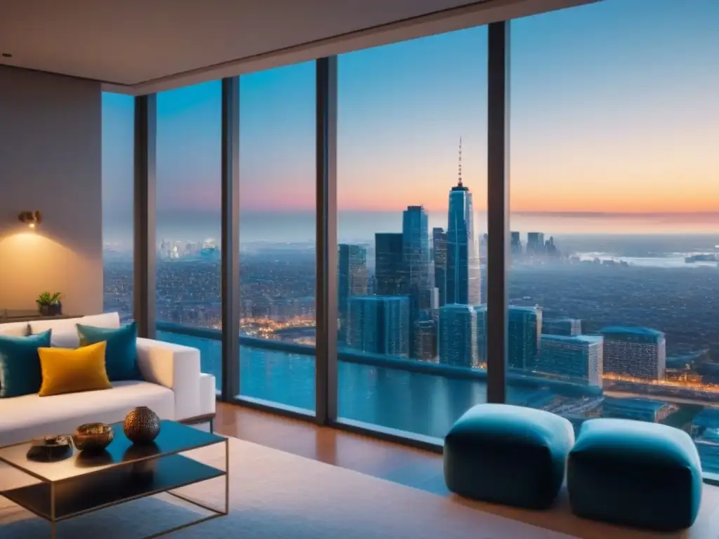 Apartamento de lujo en ciudad vibrante al atardecer Apartamento de lujo con vista a la ciudad al atardecer, ideal para ganancias inversión AirBnB 1 año