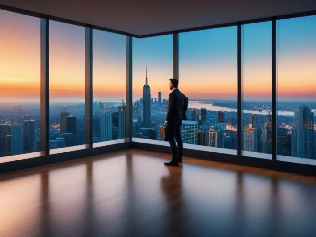 Edificio de lujo con vistas a la ciudad: finanzas inmobiliarias Apartamento de lujo con vista a la ciudad, simbolizando la intersección de servicios financieros y mercado inmobiliario