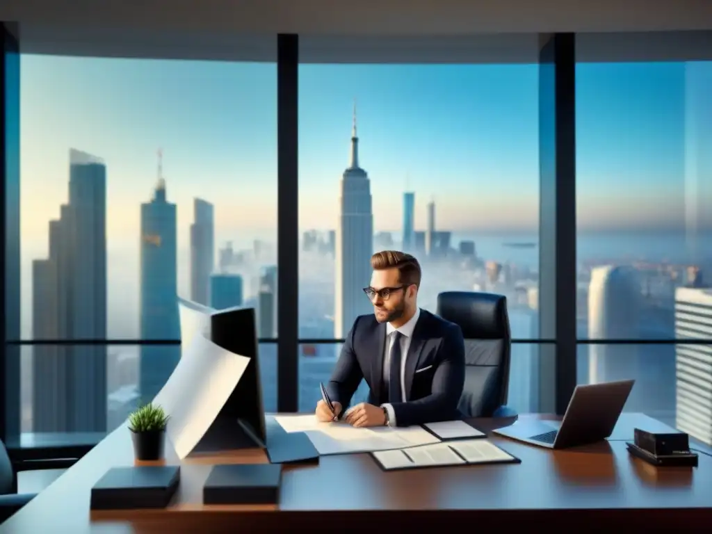 Abogado legal joven en oficina moderna y elegante Un asesor legal en una oficina moderna y elegante, experto en transacciones inmobiliarias