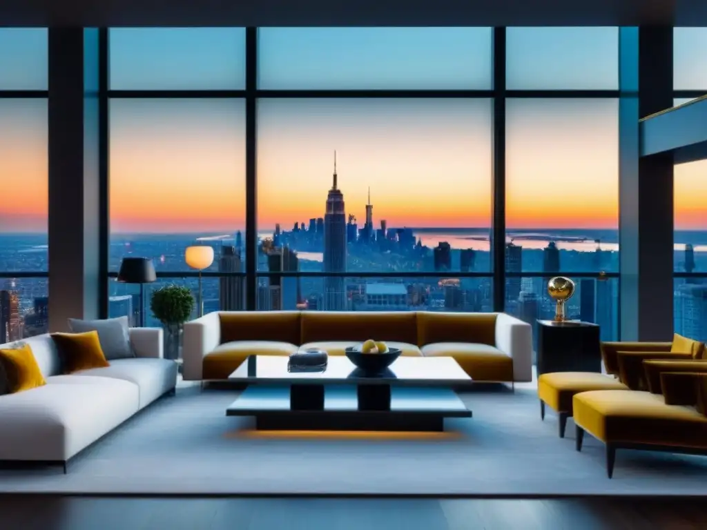 Penthouse de lujo con diseño contemporáneo y vistas a la ciudad Ático moderno de lujo con diseño contemporáneo en la ciudad al atardecer
