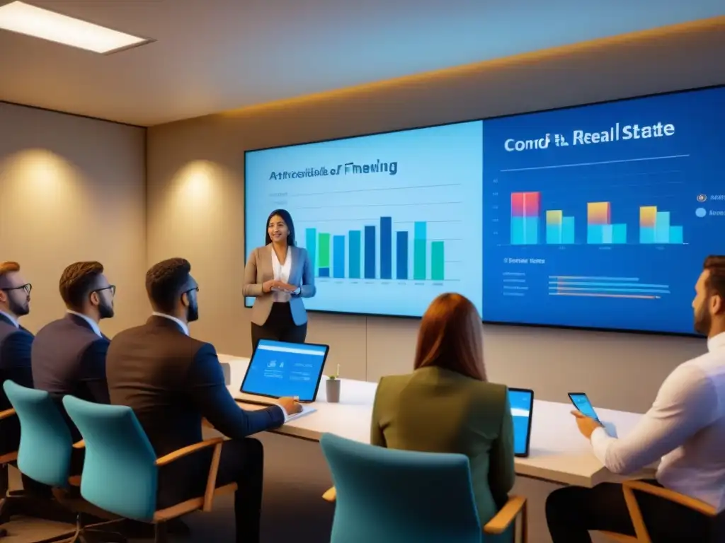 Clase de financiamiento inmobiliario: aprendizaje en acción Una atmósfera vibrante de educación financiamiento inmobiliario paso a paso en un aula moderna con tecnología de vanguardia
