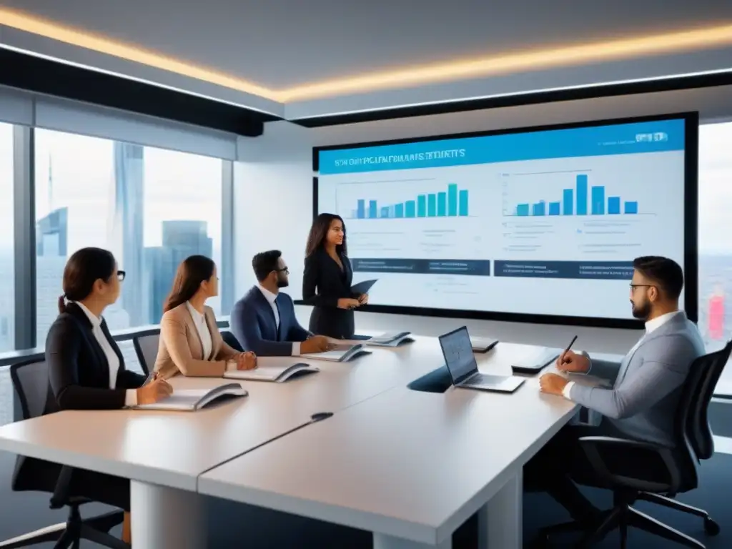 Aula de lujo con tecnología y diversidad: finanzas inmobiliarias Un aula moderna y lujosa con estudiantes y profesor en un curso de financiamiento inmobiliario para principiantes