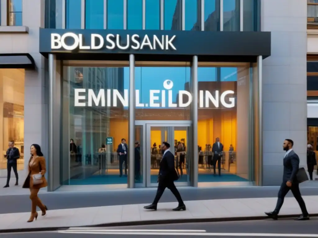 Edificio bancario moderno y transparente en la vibrante ciudad Un banco moderno con fachada de vidrio reflejando la ciudad, mostrando confianza y responsabilidad financiera
