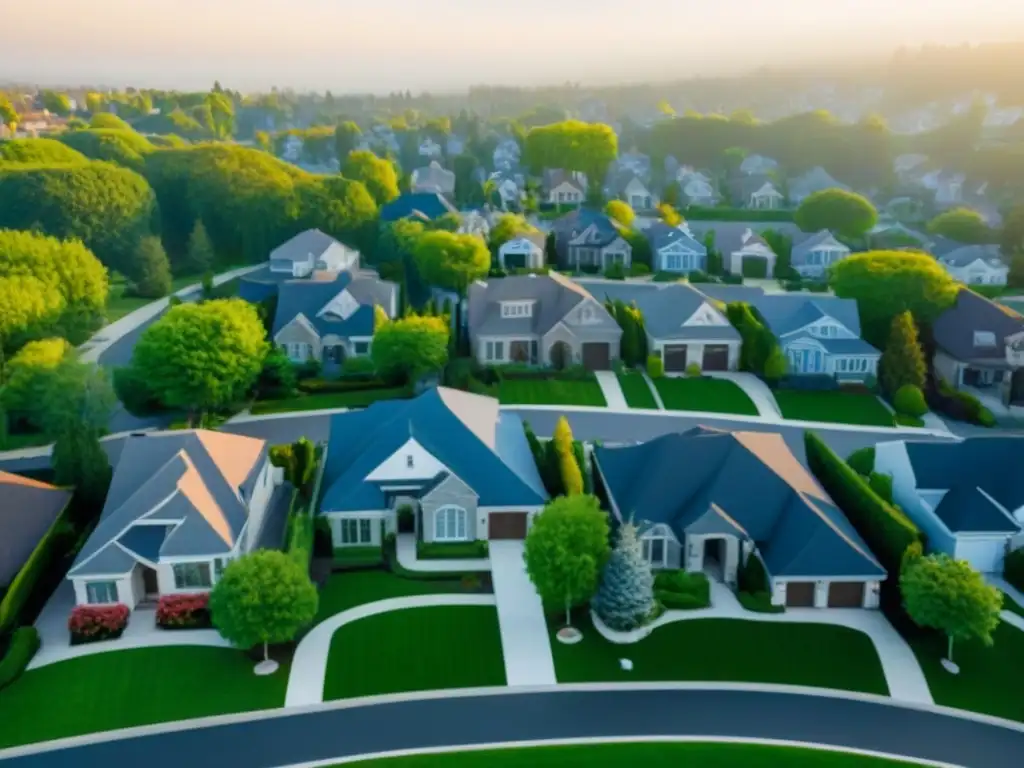 Barrio residencial seguro y moderno con casas de alta gama Barrio suburbano moderno y seguro, con casas de lujo y parques verdes