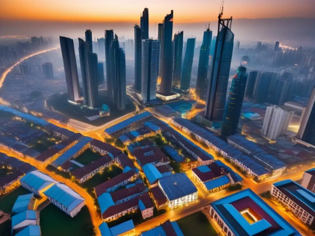 Skyline vibrante: inversión inmobiliaria en país en desarrollo Invertir en bienes raíces: una ciudad en desarrollo con edificios tradicionales y modernos, mercados coloridos y calles bulliciosas