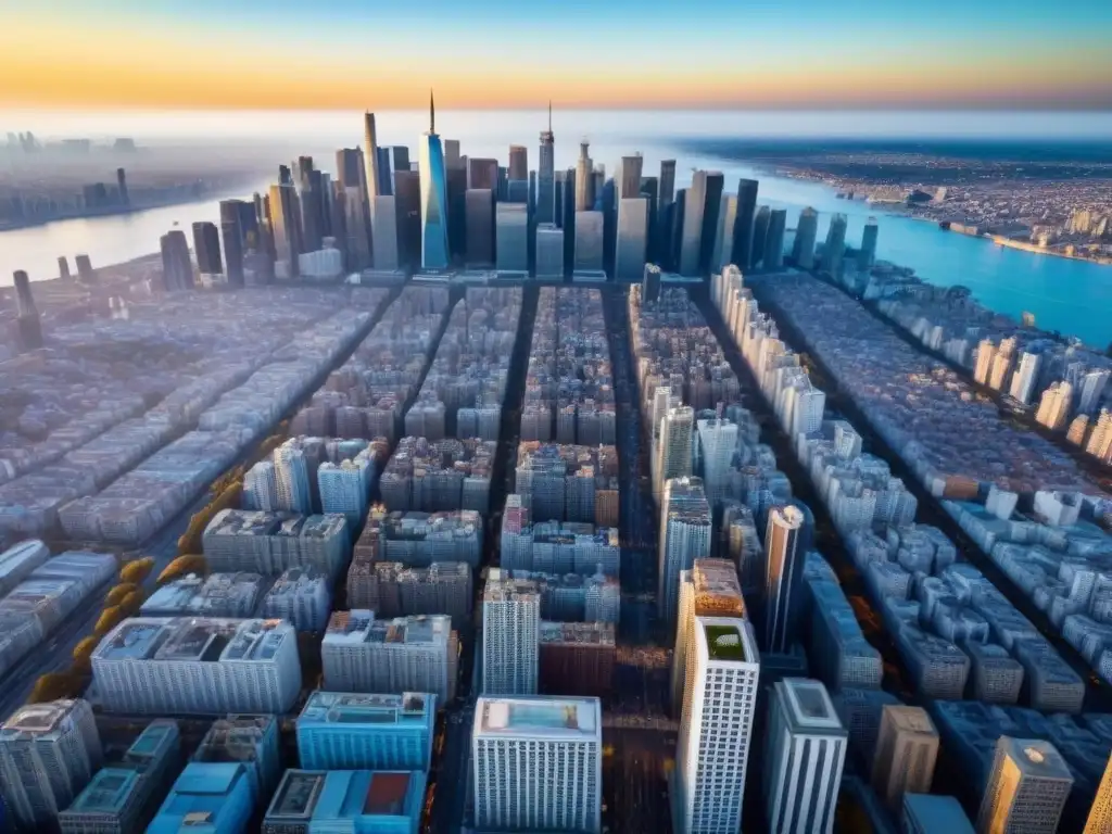 Horizonte urbano vibrante en economía emergente Invertir en bienes raíces emergentes: una ciudad emergente llena de oportunidades y dinamismo bajo un cielo azul brillante