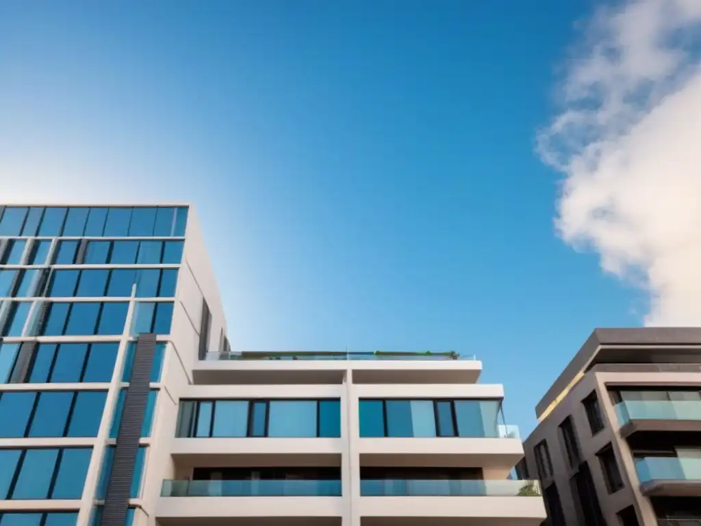 Invierte en bienes raíces a largo plazo con este lujoso edificio moderno, reflejando la ciudad en sus ventanales de cristal