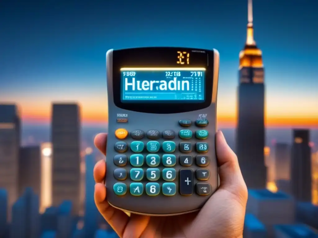 Calculadora futurista de tasas de interés ajustables en ciudad digital Calculadora de pagos de préstamo con tasa ajustable en la ciudad digital nocturna