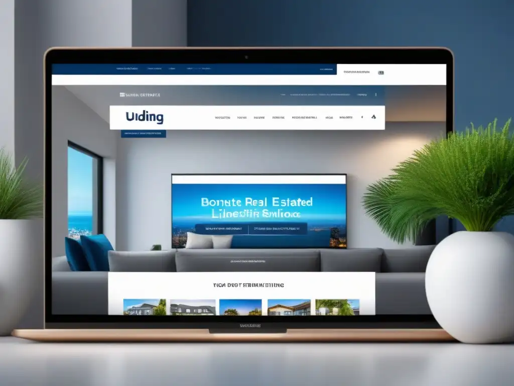 Página web inmobiliaria de lujo en 8k Captura de pantalla de uno de los mejores diseños web inmobiliarios convertir con lujo y profesionalismo en blanco, gris y azul