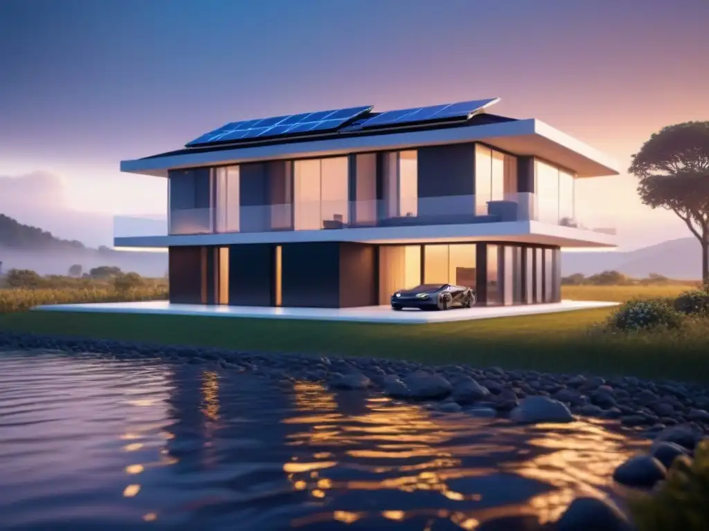 Hogar futurista con tecnología para prevenir desastres Casa futurista inteligente protegida por Seguros de propiedad contra desastres