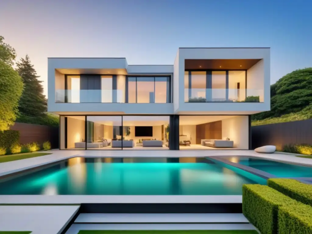 Casa de lujo: impacto de valoraciones bajas en financiamiento inmobiliario Una casa moderna lujosa con diseño arquitectónico elegante, jardín exquisito y muebles contemporáneos