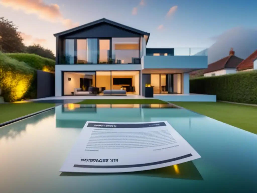Contrato hipotecario en casa moderna: ahorra y vive mejor Casa moderna con requisitos préstamo hipotecario convencional en mesa de vidrio