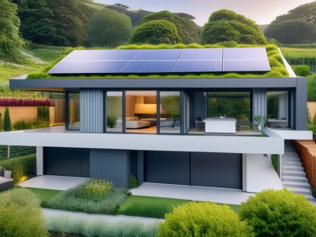 Smart Home Futurista: Tecnología y Sustentabilidad en Armonía Una casa futurista ecológica con tecnología en finanzas inmobiliarias futuras