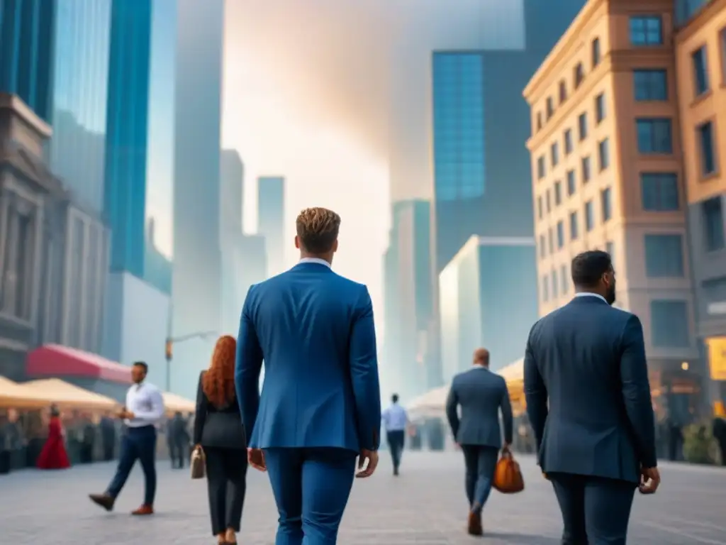 Inversiones inmobiliarias: vibrante ciudad con oportunidades comerciales Una ciudad bulliciosa con imponentes edificios comerciales, mezclando arquitectura moderna y tradicional