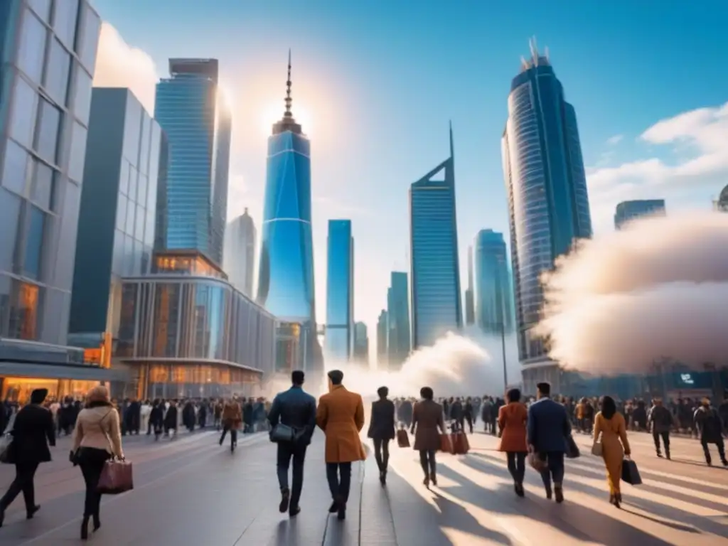 Vibrante ciudad multicultural con arquitectura innovadora Una ciudad bulliciosa con rascacielos modernos y diversidad cultural