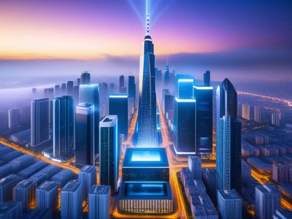 Una ciudad futurista con analítica de datos en marketing inmobiliario