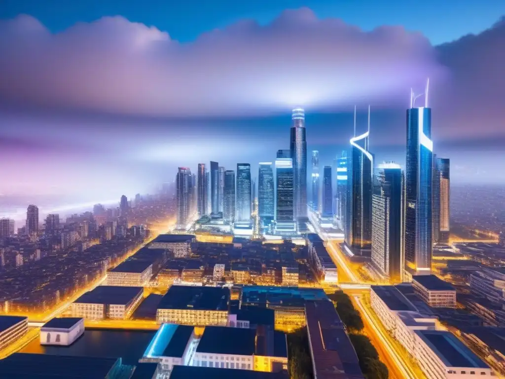 Metrópolis futurista: drones AI valuando propiedades en 8k Una ciudad futurista con drones IA valuando propiedades