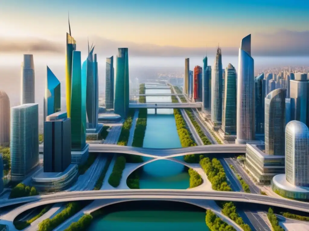 Metrópolis inclusiva: avance inmobiliario para minorías Una ciudad futurista con edificios innovadores y vibrantes