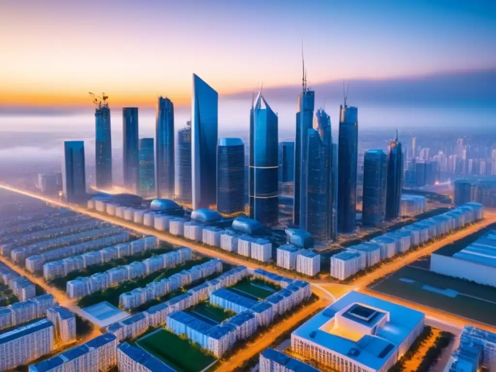 Cityscape futurista: tecnología avanzada en préstamos inmobiliarios Una ciudad futurista con edificios inteligentes y tecnología avanzada, mostrando las ventajas de automatización en préstamos