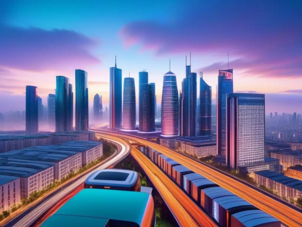 Metrópolis futurista: luces neón y arquitectura innovadora en 8k Una ciudad futurista iluminada por luces de neón, con rascacielos y calles brillantes