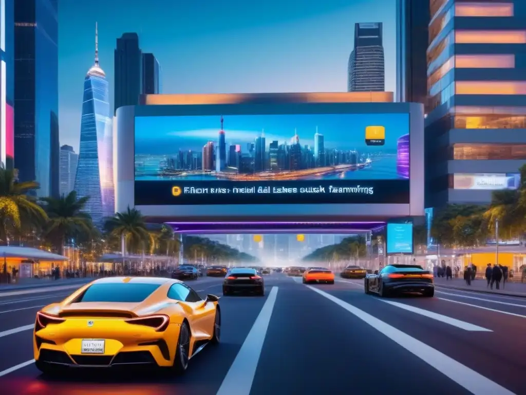 Metrópolis futurista: luces LED, tecnología y Fintech Una ciudad futurista iluminada por luces LED muestra la revolución de Fintech en préstamos inmobiliarios