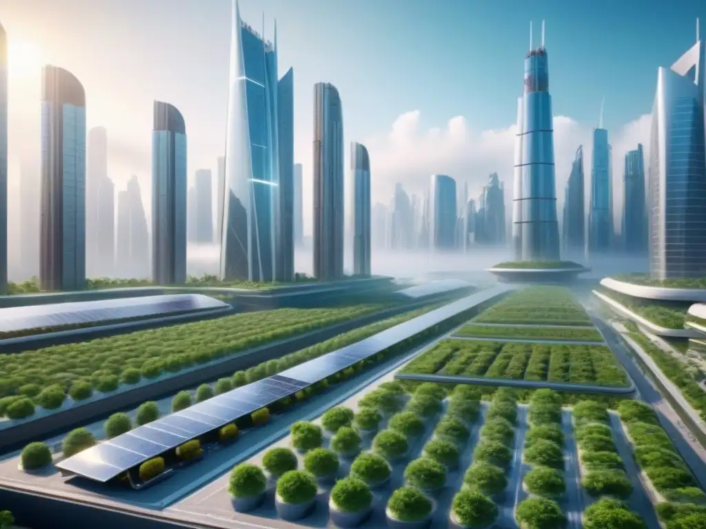 Metrópolis futurista: arquitectura sostenible y verde en 8k Una ciudad futurista con rascacielos verdes y diseño sostenible