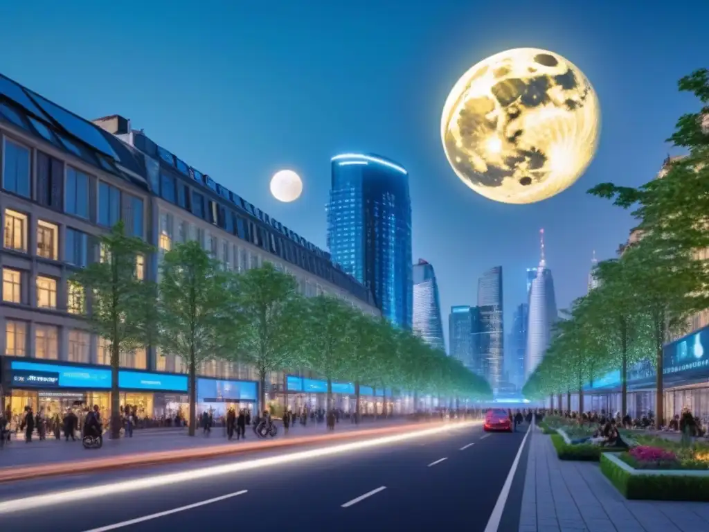 Metrópolis sostenible: ciudad futurista iluminada y ecológica Una ciudad futurista y vibrante de noche, con rascacielos iluminados y parques verdes, reflejando un desarrollo sostenible con financiamiento inmobiliario