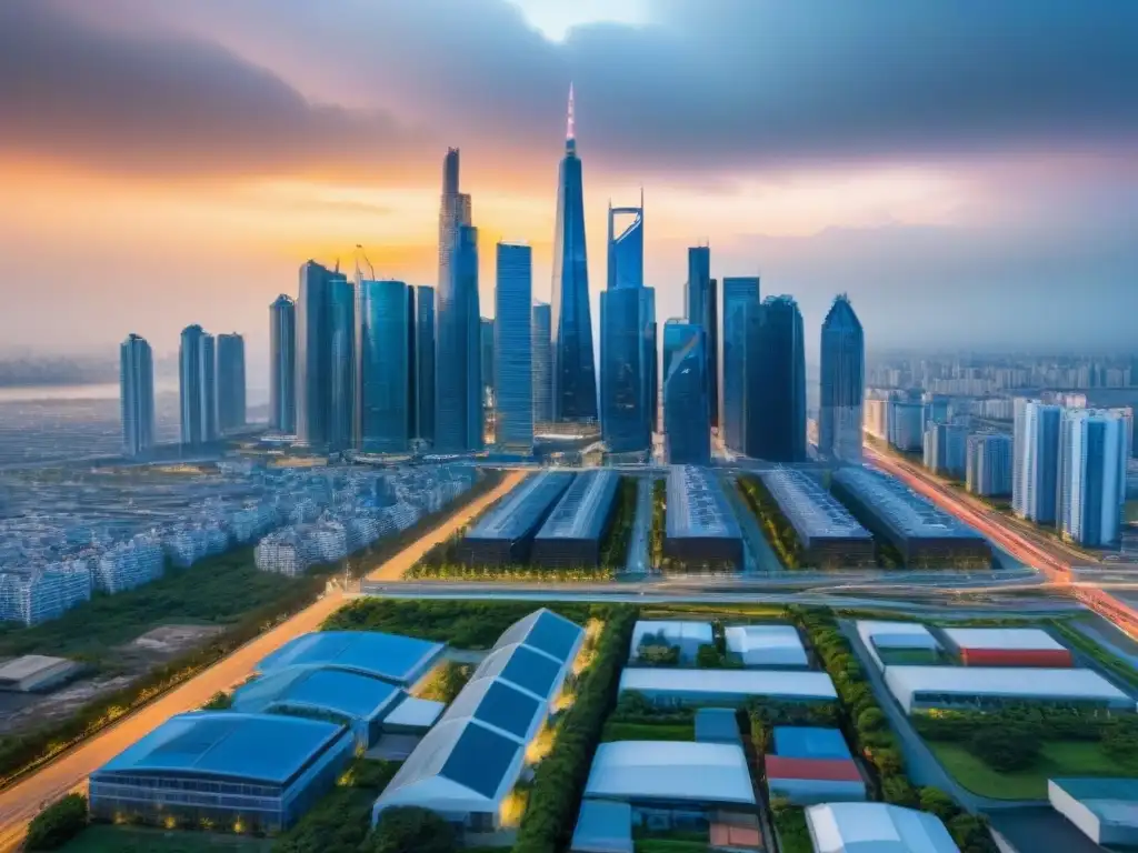Skyline urbano: modernidad y seguridad en 8k Una ciudad moderna con rascacielos y diseño futurista bajo cielo azul vibrante