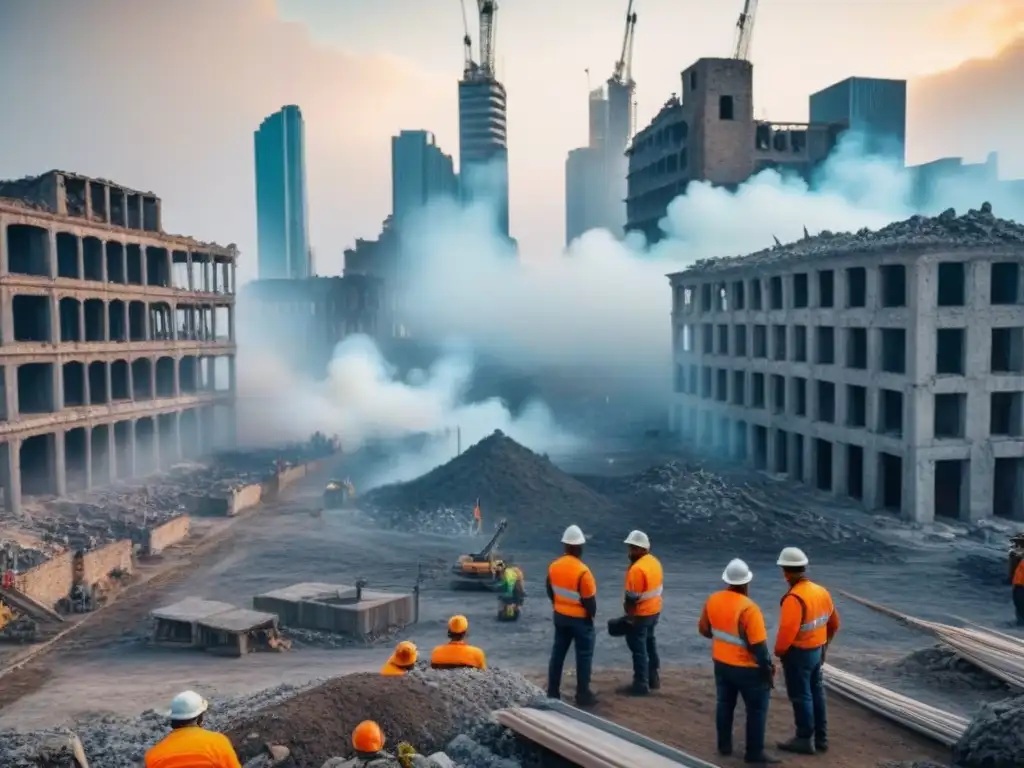 Reconstrucción urbana postguerra: Resiliencia y progreso inmobiliario Reconstrucción postguerra: ciudad renace entre ruinas, simbolizando el impacto de las guerras mundiales en el mercado inmobiliario