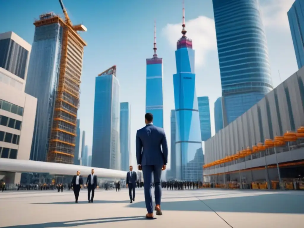 Metrópolis moderna: auge financiero y crecimiento urbano Una ciudad vibrante llena de rascacielos modernos y un distrito financiero bullicioso, ideal para Préstamos basados en activos comerciales