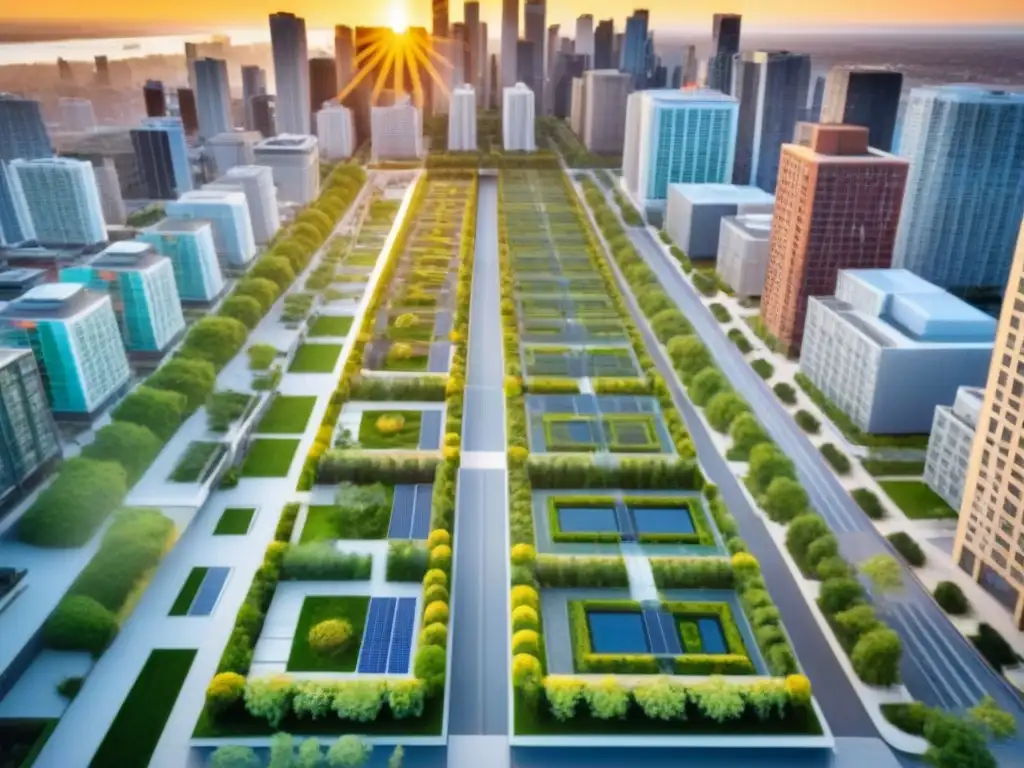 Metrópolis vibrante en América del Norte: éxito y energía urbana Una ciudad vibrante de Norteamérica con modernos rascacielos y espacios verdes, reflejando éxito y las mejores estrategias financiamiento inmobiliario