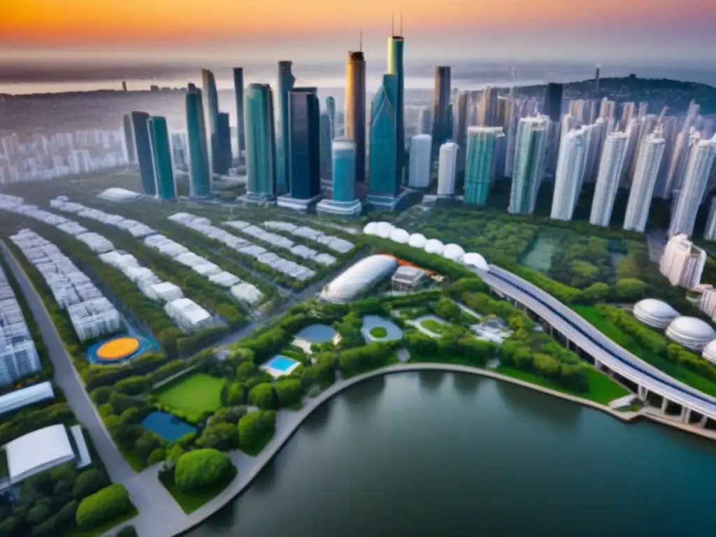 Horizonte urbano: lujo y modernidad en un mercado inmobiliario vibrante Una ciudad vibrante con rascacielos modernos y lujosas edificaciones, influenciada por la política fiscal en el mercado de bienes raíces