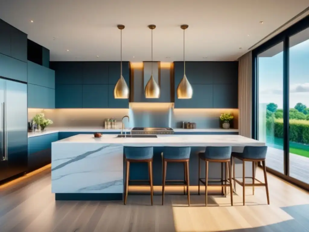 Cocina de lujo con vistas a jardín exuberante Cocina de lujo en propiedad exclusiva con vista a jardín exuberante