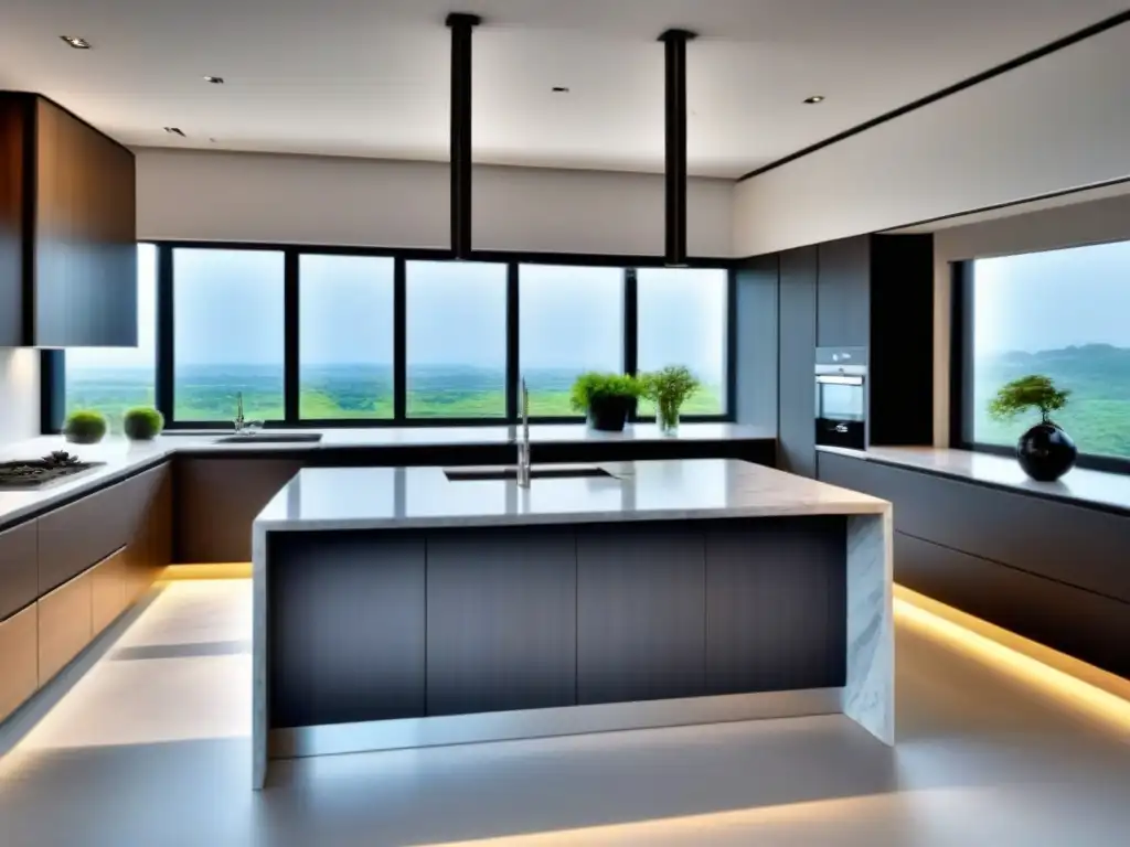 Cocina de lujo en propiedad premium con diseño moderno y elegante Cocina de lujo en propiedad premium con acabados elegantes y vistas al jardín