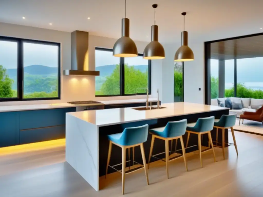 Cocina de lujo en propiedad renovada: diseño moderno y sofisticado Cocina lujosa con mármol blanco y electrodomésticos de acero inoxidable, ideal para maximizar beneficios con flipping inmobiliario