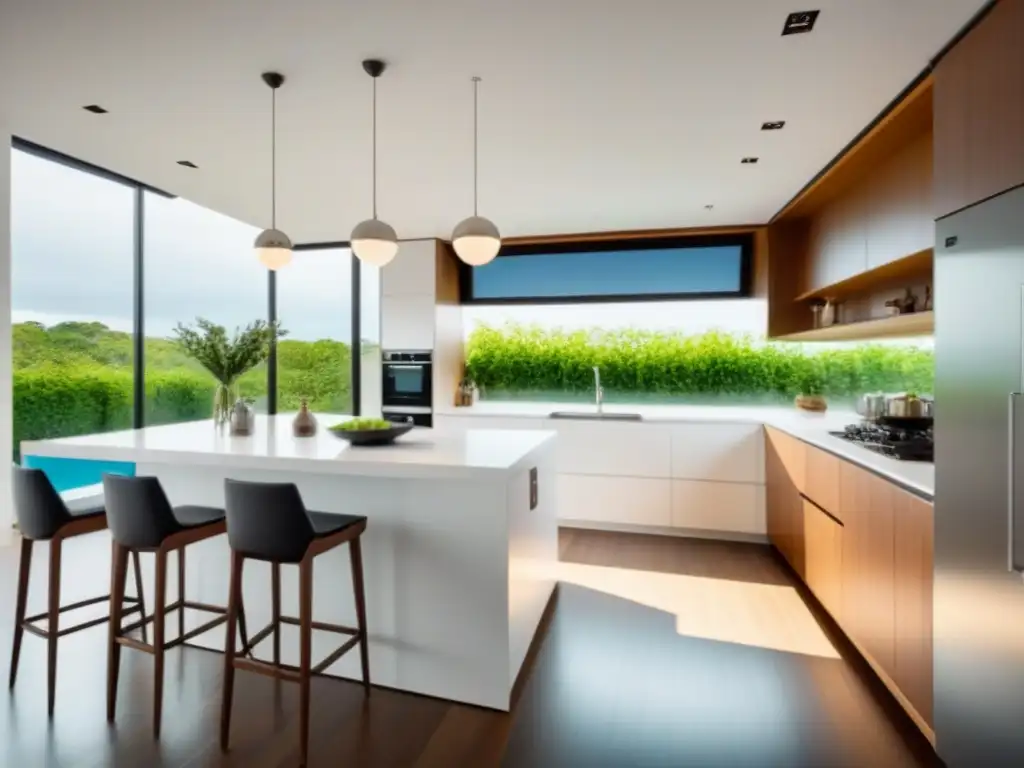 Renovación de cocina moderna: diseño minimalista y luminoso Renovación de cocina moderna con elegantes encimeras blancas y electrodomésticos de acero inoxidable