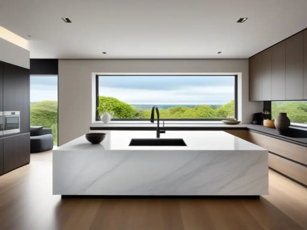Renovación de cocina de lujo: diseño elegante y funcional Renovación de cocina moderna de lujo con mármol blanco, electrodomésticos de acero inoxidable y isla central, bañada por luz natural