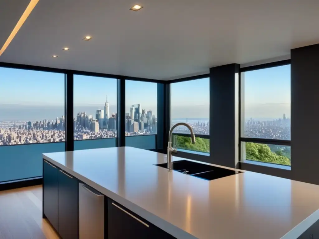 Exclusiva cocina moderna con vista panorámica en propiedad renovada Cocina moderna de lujo en propiedad renovada con vista panorámica a la ciudad