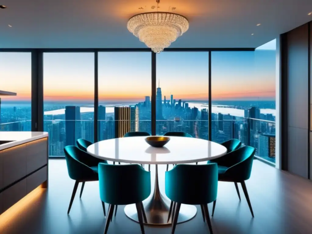 Cocina de lujo con vista panorámica y diseño contemporáneo Cocina moderna de lujo con vista a la ciudad
