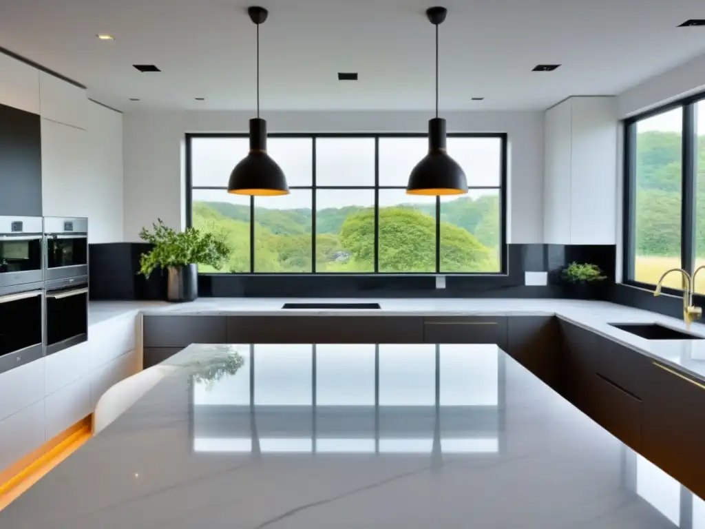 Renovación de cocina moderna: detalle ultradetallado con luz natural Renovación de cocina moderna con Préstamos FHA 203(k): instalación de lámpara elegante en isla