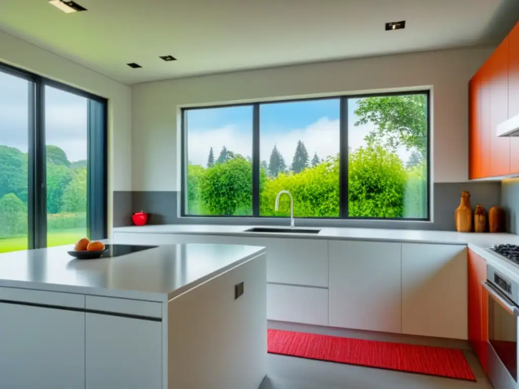 Cocina moderna y luminosa con diseño minimalista Cocina moderna con vista a jardín