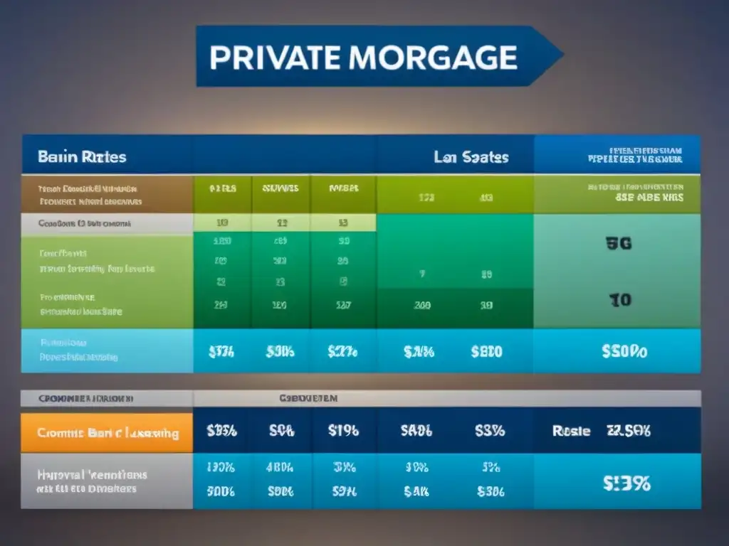 Comparativa financiera: hipoteca privada vs Comparativa hipotecas privadas costos: Infografía detallada y moderna sobre financiamiento inmobiliario, con gráficos y colores profesionales