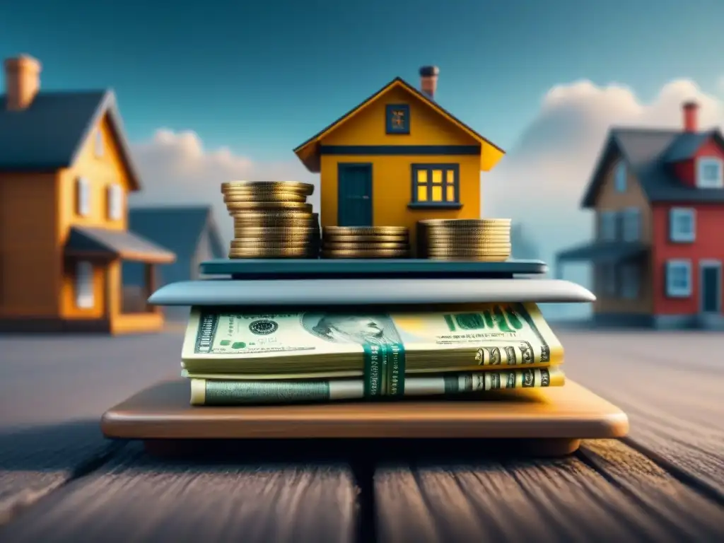 Comparación justa: FHA vs Comparativa visual entre préstamos FHA y convencionales: equilibrio perfecto entre dinero y casa, fusionando lo moderno y lo tradicional