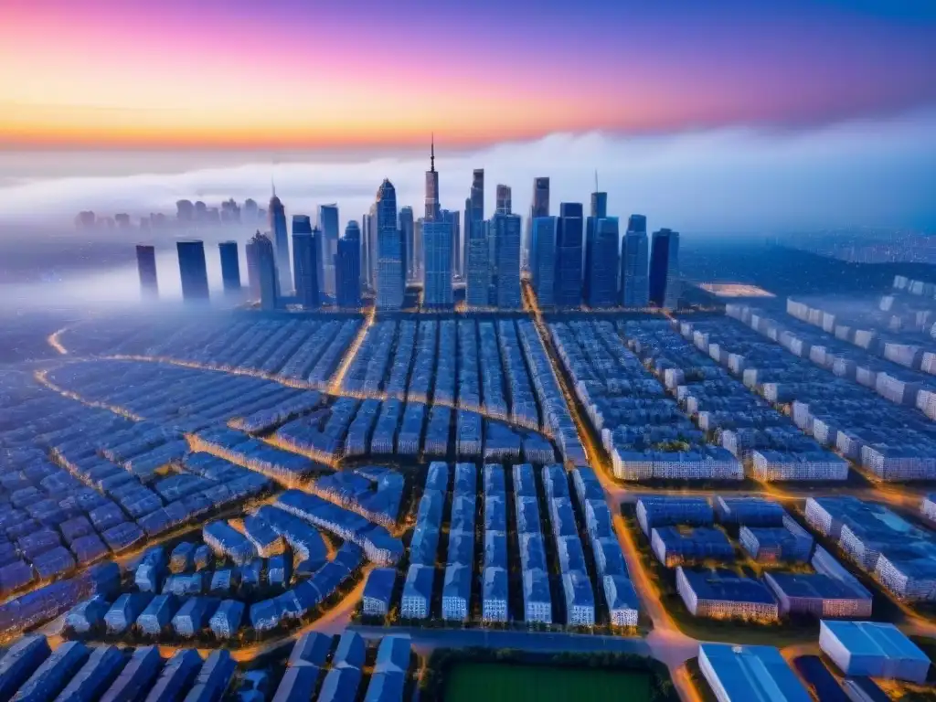 Planificación urbana: distritos zonales en una ciudad Complejidad urbanística: vista aérea con zonificaciones en inversión inmobiliaria